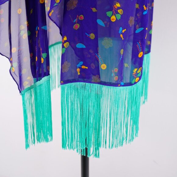 NEW LuLaRoe Monroe Purple Teal Tassle Sheer Cardigan Large Short Sleeve Open Fro - Picture 3 of 10